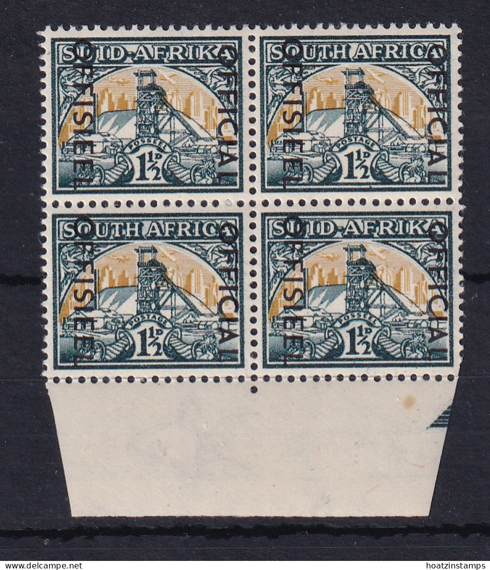South Africa: 1950/54   Official - Goldmine   SG O44    1½d    MNH Block Of 4 - Servizio