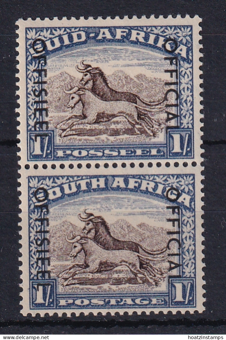 South Africa: 1950/54   Official - Wildebeest   SG O47a    1/-    Blackish Brown & Ultramarine  MNH Pair - Dienstzegels