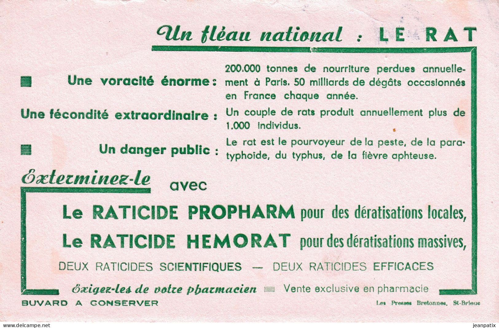 BUVARD & BLOTTER - Un Fléau National : LE RAT - Raticide Propharm - Chocolat