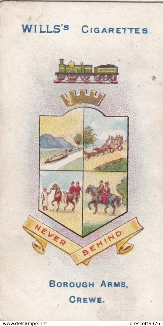 95 CREWE  - Town Arms 2nd Series 1906 - Wills Cigarette Card - Original  - Antique - Wills