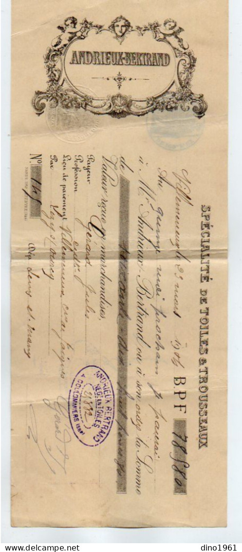 VP22.589 - Lettre De Change - 1914 - Spécialité De Toiles & Trousseaux - ANDRIEUX - BERTRAND à JAIGNES & COULOMMIERS - Letras De Cambio