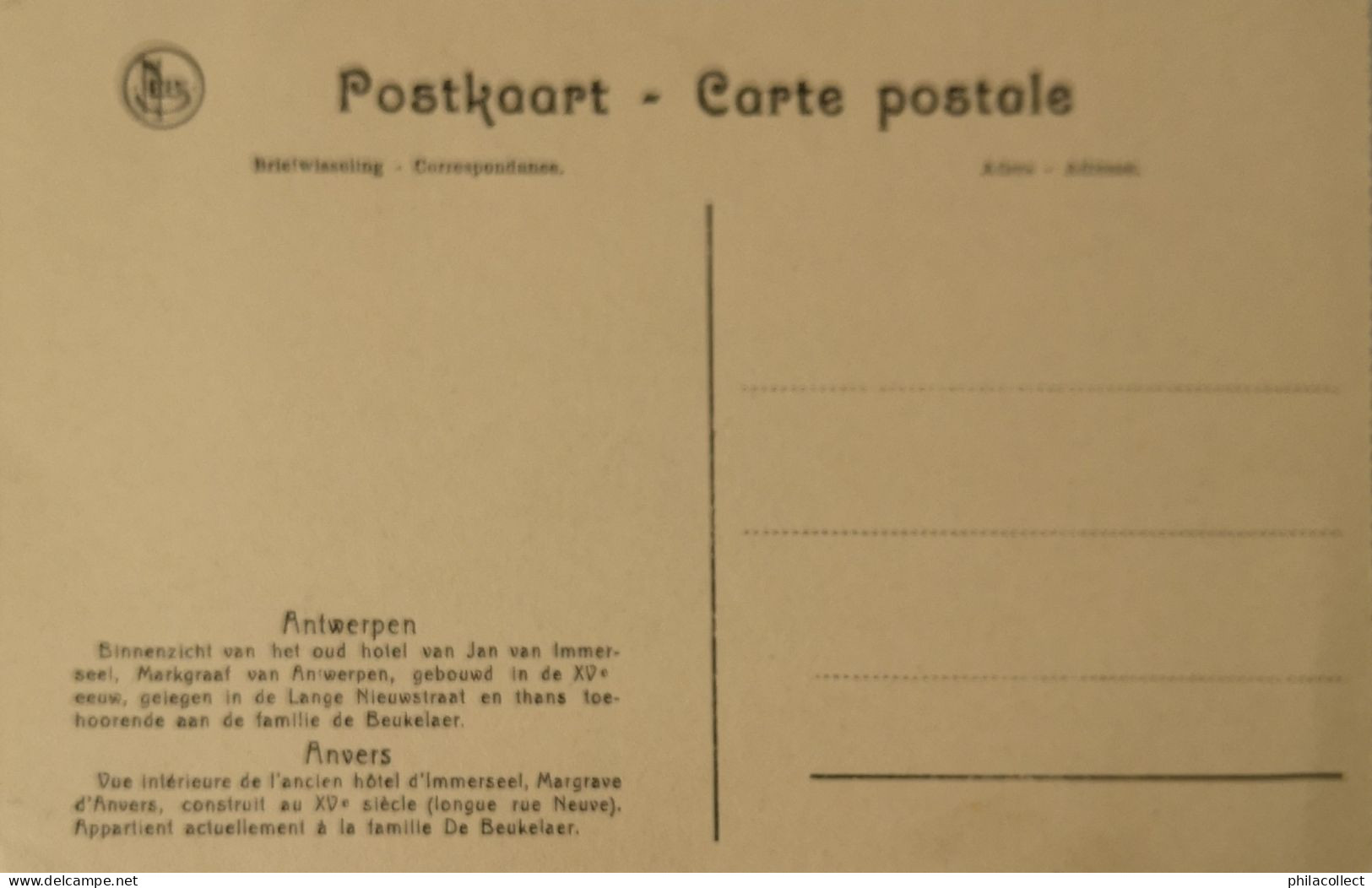 Anvers - Antwerpen / Oud Hotel Van Jan Van Immerseel Lange Nieuwstraat 19?? - Antwerpen