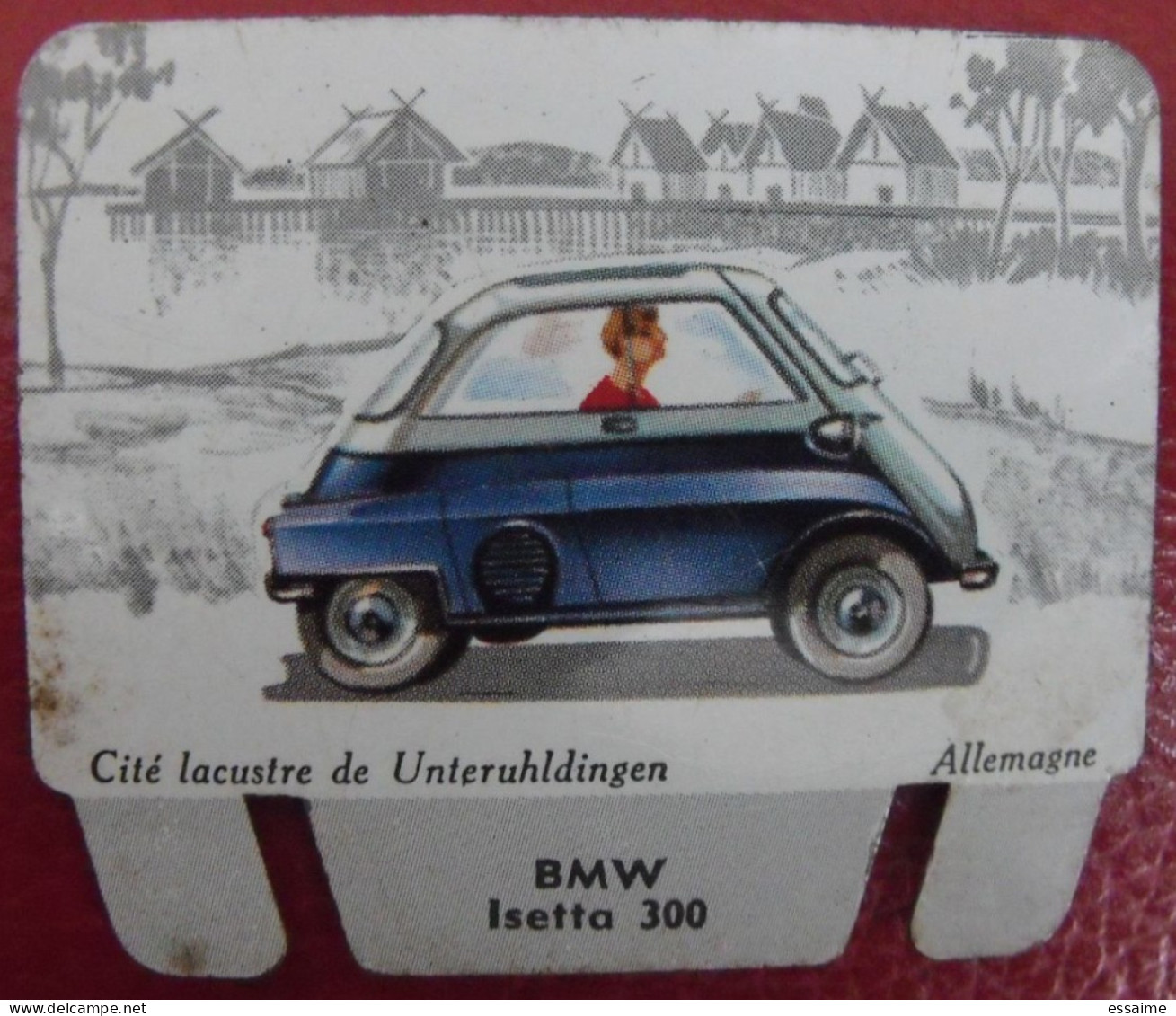 Plaque BMW Isetta 300 N° 47. Les Grandes Marques D'automobiles Chocolat Cafés Martel Mota. Plaquette Métal Vers 1960 - Placas En Aluminio (desde 1961)