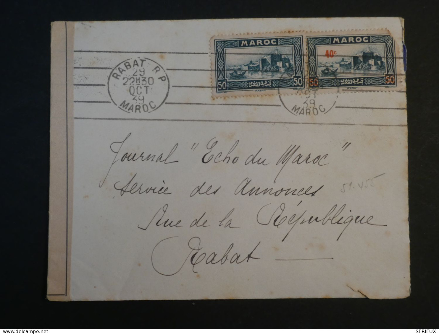 S31  MAROC BELLE  LETTRE CENSUREE 1939  RABAT  +SURCHARGE ROUGE +AFF. INTERESSANT+ + - Covers & Documents