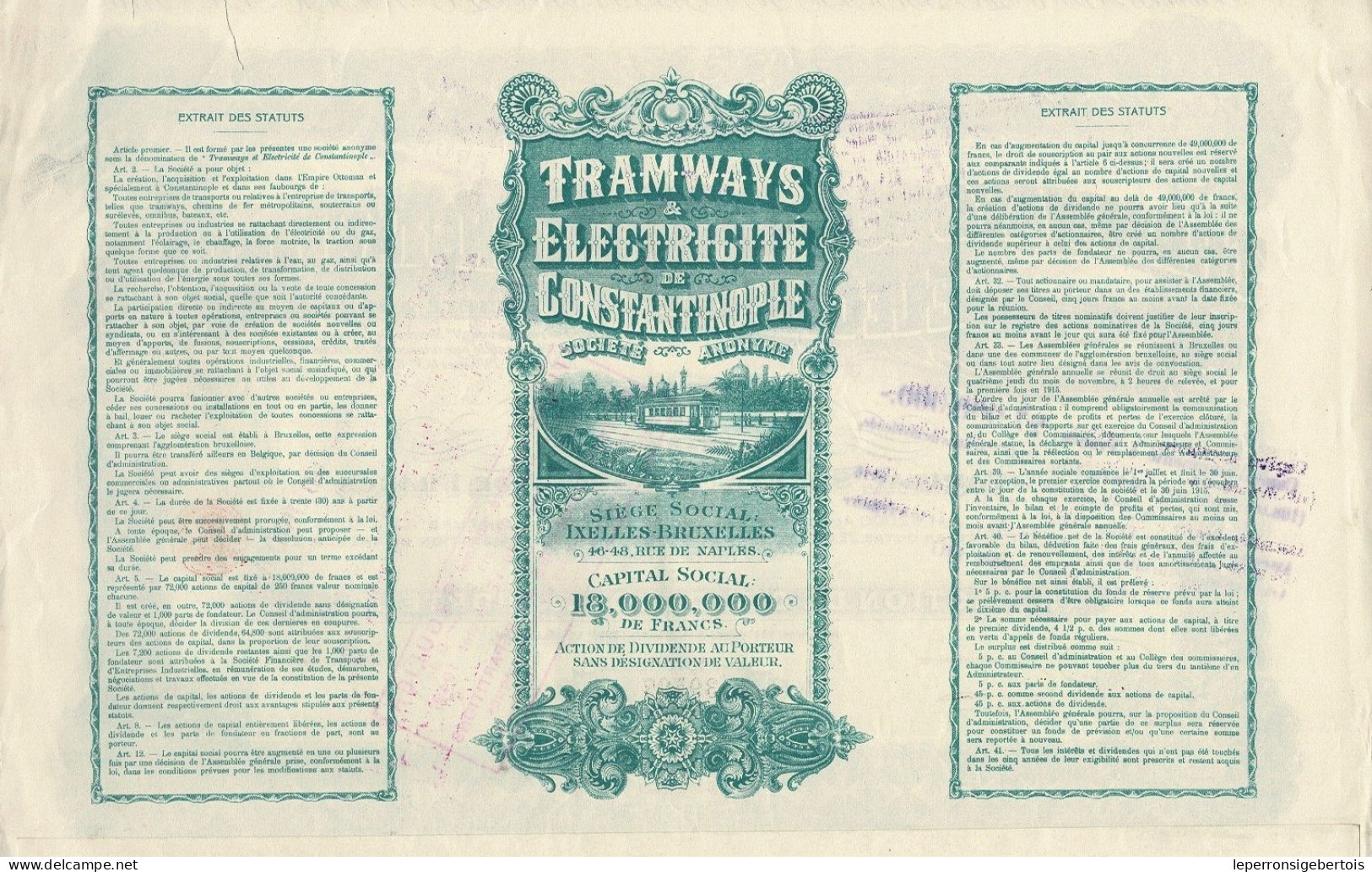 - Titre De 1914- Tramways & Electricité De Constantinople - N° 39507 - Déco - Chemin De Fer & Tramway