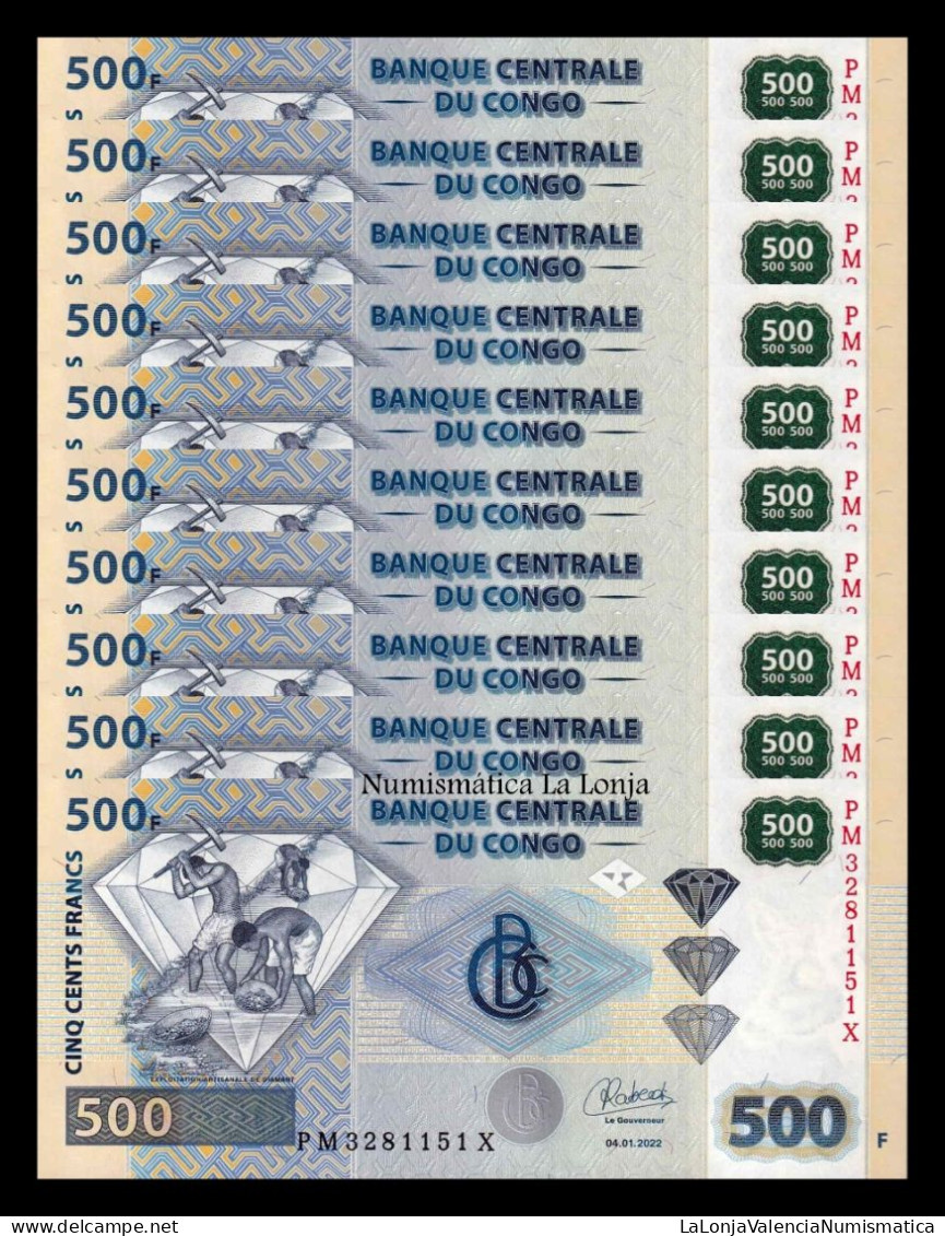 Congo República Democrática Lot Bundle 100 Banknotes 500 Francs 2022 (2023) Pick 96e New Sc Unc - Demokratische Republik Kongo & Zaire