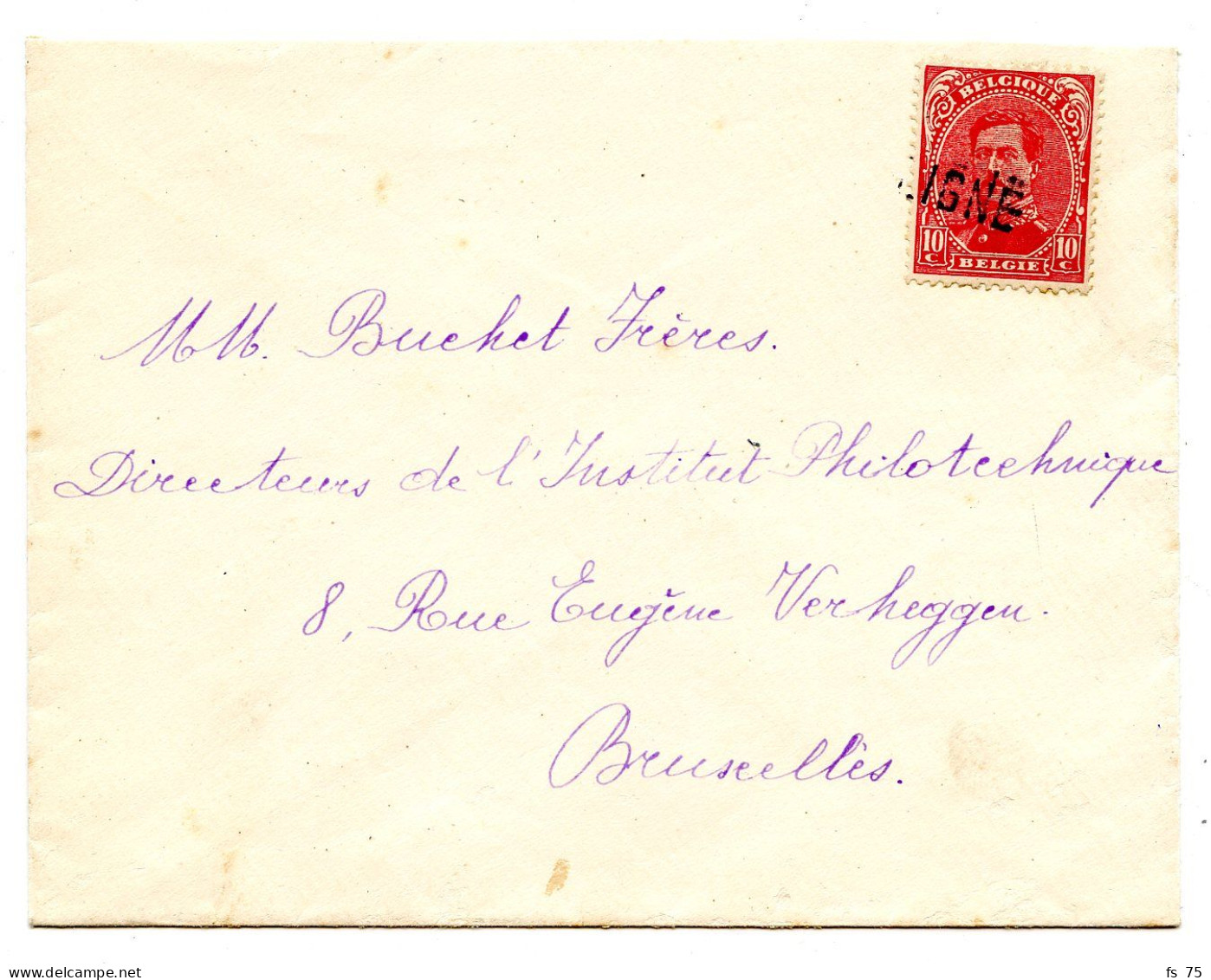 BELGIQUE - COB 138 GRIFFE LIGNE SUR LETTRE - Briefe U. Dokumente