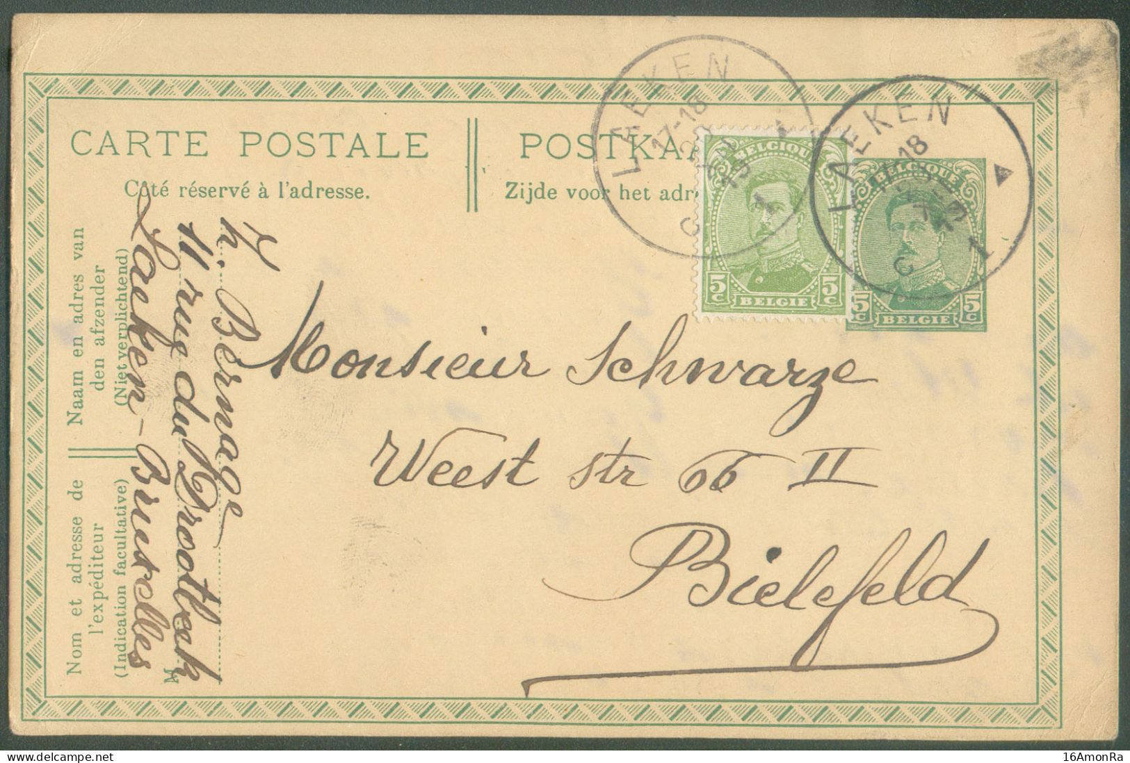 N°137 En Complément Sur E.P. Carte 5c. Obl. Sc LAEKEN 1 Du 21-XI-1919 Vers Bielefeld.  -  18961 - Postkarten 1909-1934