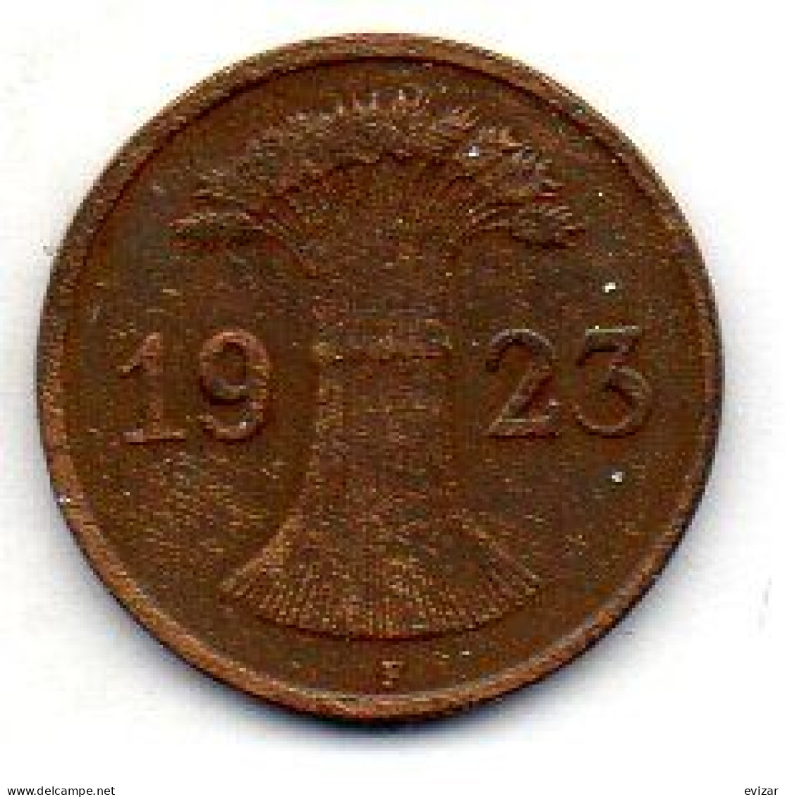 GERMANY - WEIMAR REPUBLIC, 1 Renten Pfennig, Bronze, Year 1923-F, KM # 30 - 1 Renten- & 1 Reichspfennig