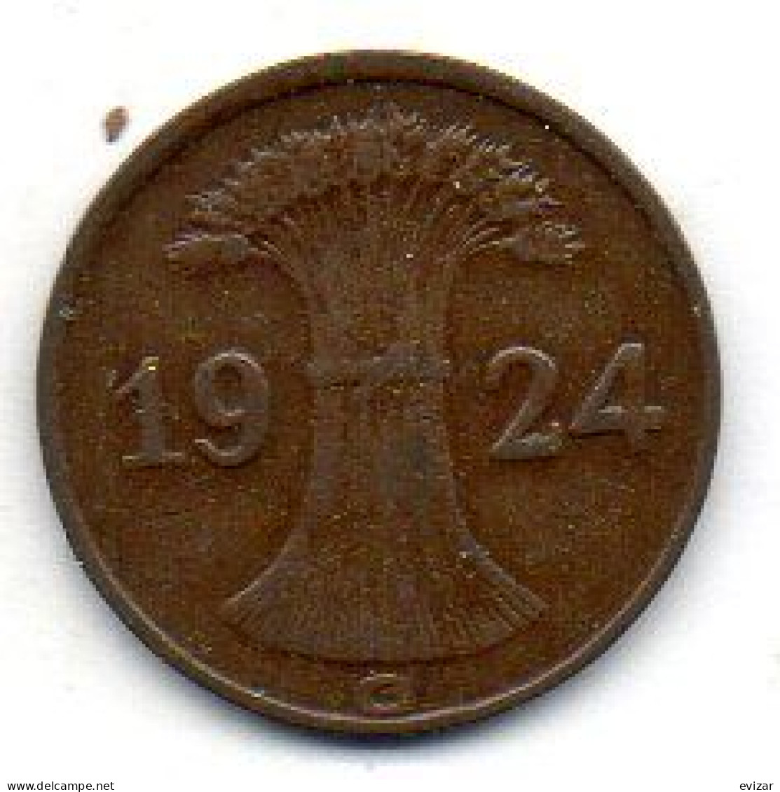 GERMANY - WEIMAR REPUBLIC, 1 Renten Pfennig, Bronze, Year 1924-G, KM # 30 - 1 Renten- & 1 Reichspfennig