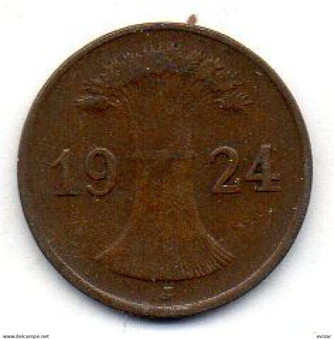 GERMANY - WEIMAR REPUBLIC, 1 Renten Pfennig, Bronze, Year 1924-J, KM # 30 - 1 Renten- & 1 Reichspfennig