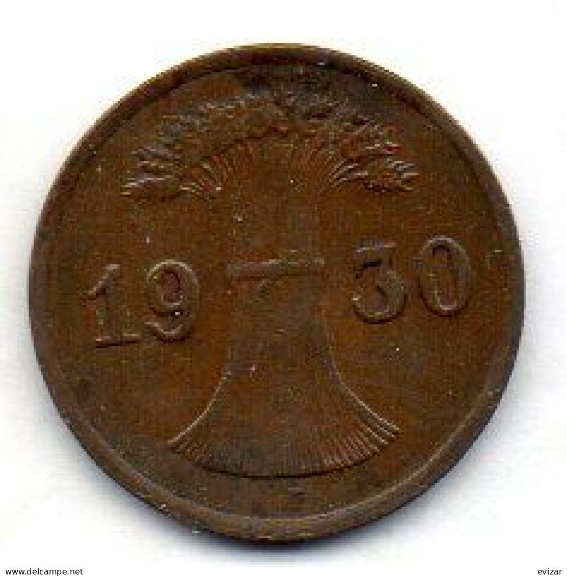 GERMANY - WEIMAR REPUBLIC, 1 Reichs Pfennig, Bronze, Year 1930-F, KM # 37 - 1 Rentenpfennig & 1 Reichspfennig