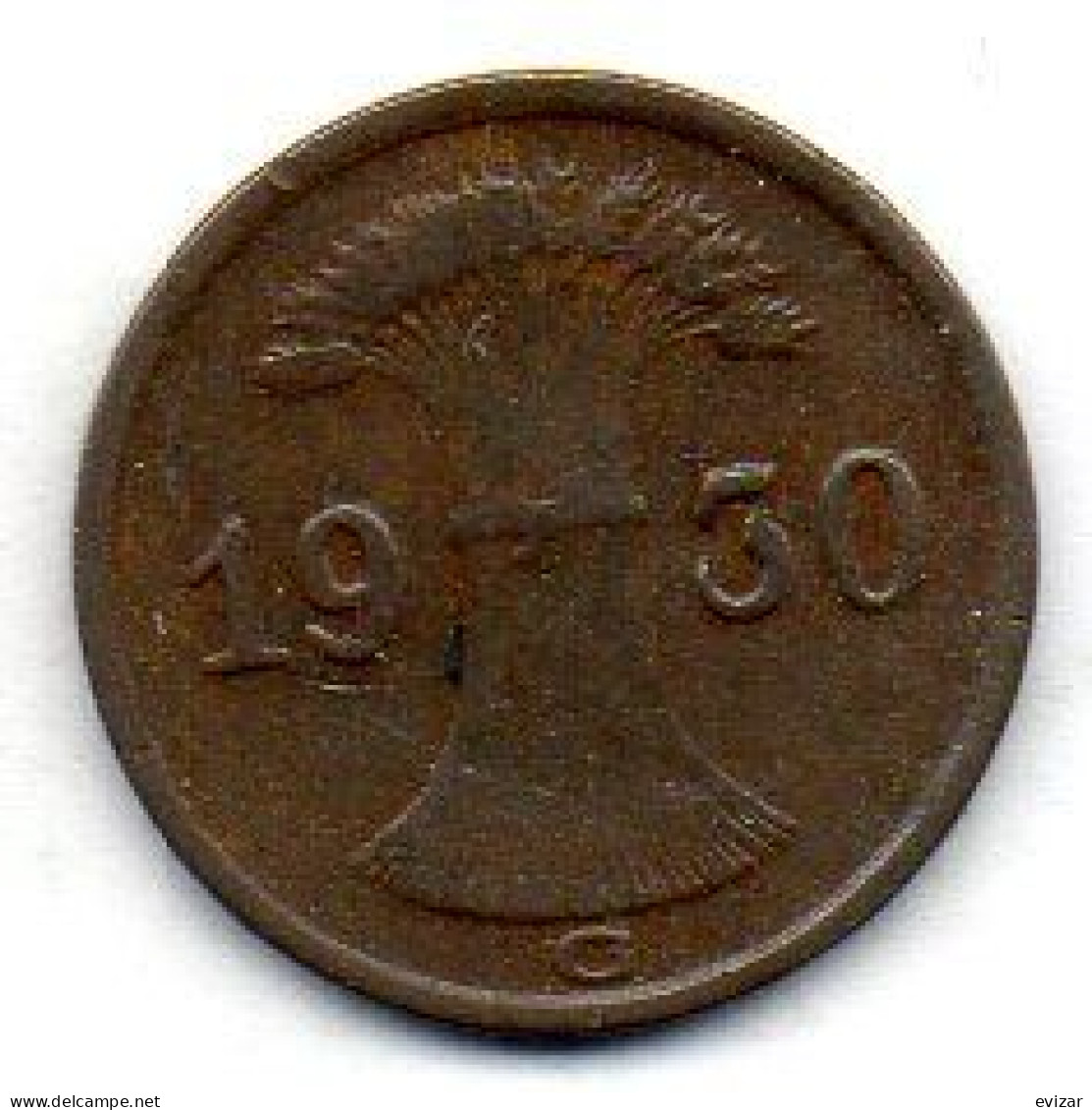 GERMANY - WEIMAR REPUBLIC, 1 Reichs Pfennig, Bronze, Year 1930-G, KM # 37 - 1 Rentenpfennig & 1 Reichspfennig