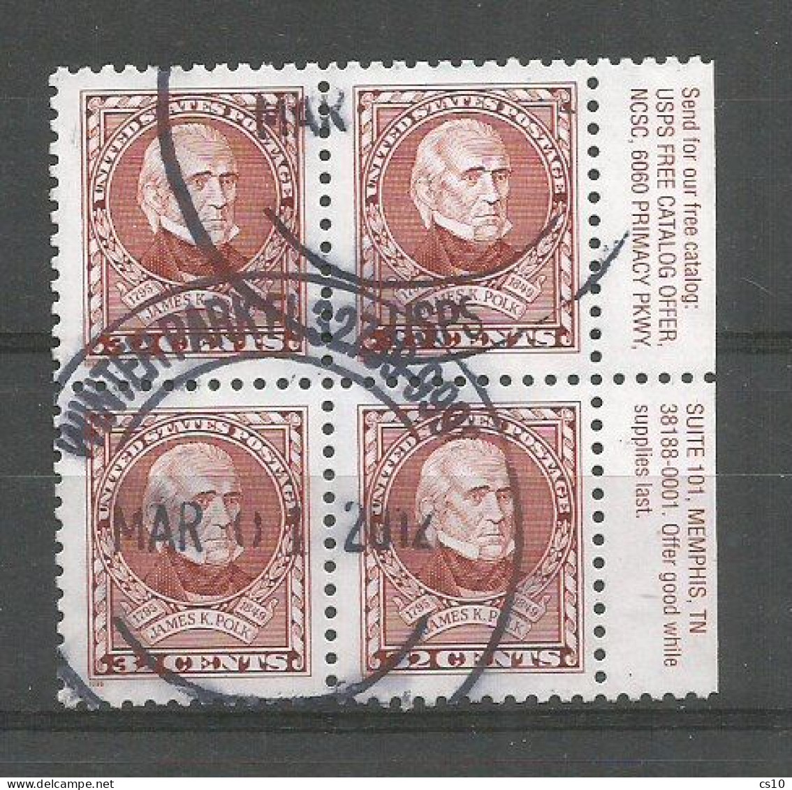 USA 1994 Distinguished Americans J.F.Polk C.32 SC.#2587 In BL4 With Margin Tabs - Circular PMK - Stroken En Veelvouden