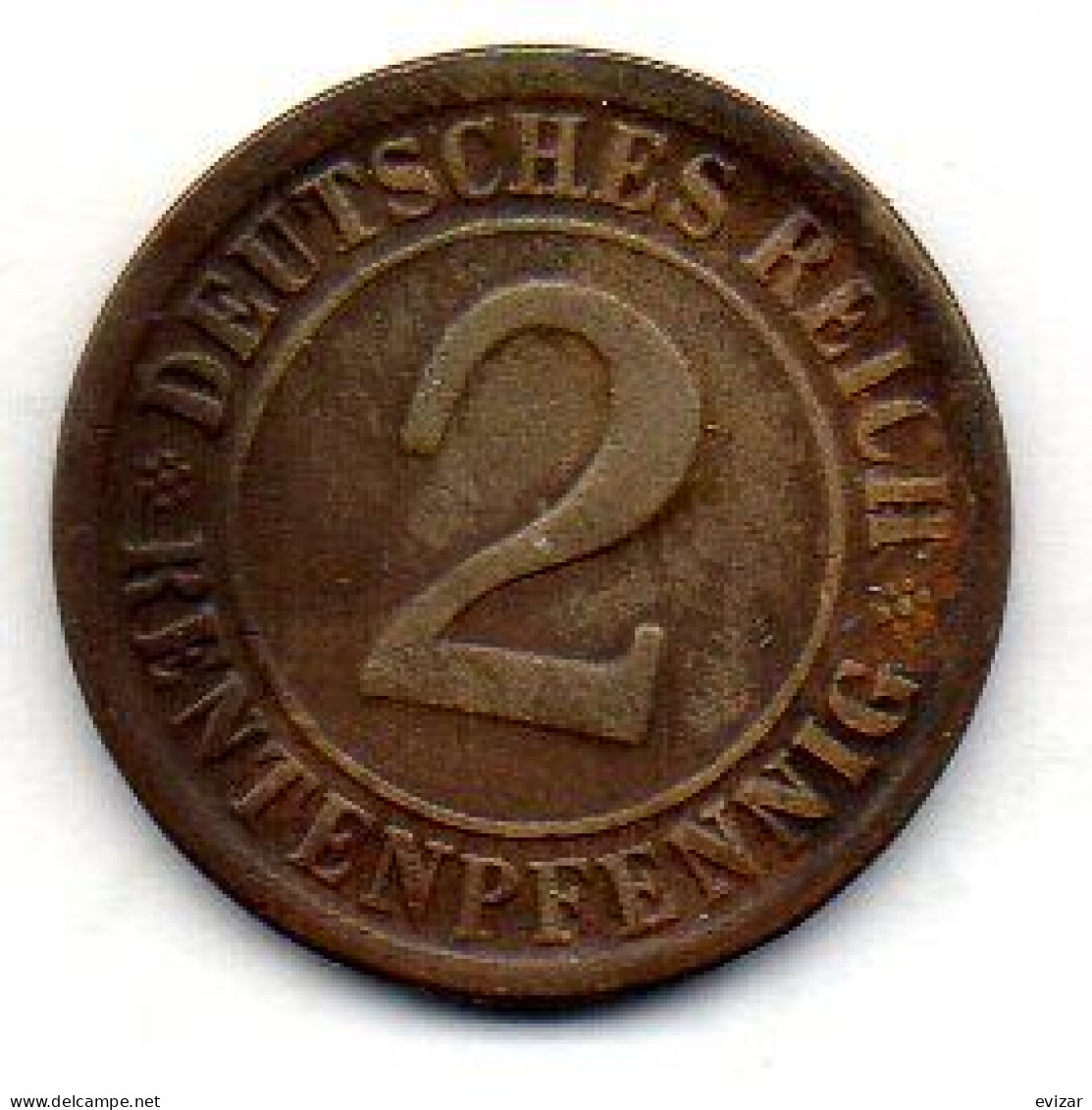 GERMANY - WEIMAR REPUBLIC, 2 Renten Pfennig, Bronze, Year 1924-E, KM # 31 - 2 Renten- & 2 Reichspfennig