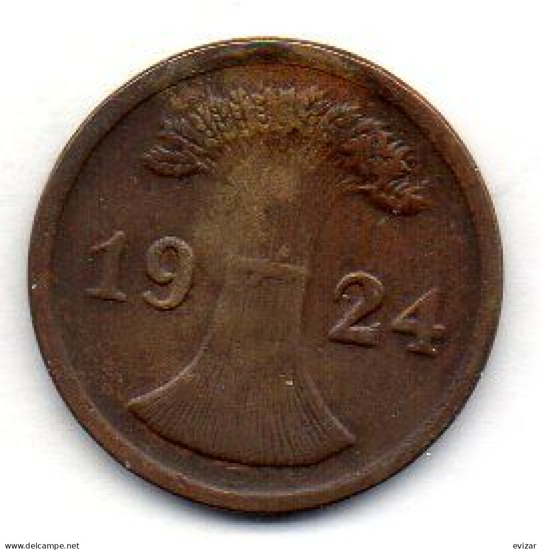 GERMANY - WEIMAR REPUBLIC, 2 Renten Pfennig, Bronze, Year 1924-E, KM # 31 - 2 Rentenpfennig & 2 Reichspfennig