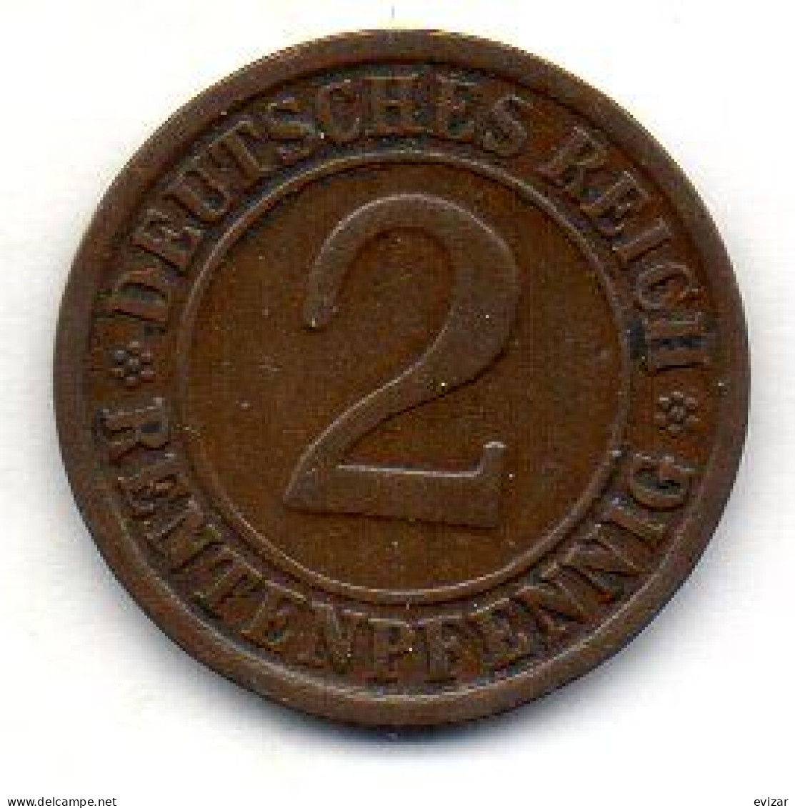 GERMANY - WEIMAR REPUBLIC, 2 Renten Pfennig, Bronze, Year 1924-F, KM # 31 - 2 Rentenpfennig & 2 Reichspfennig