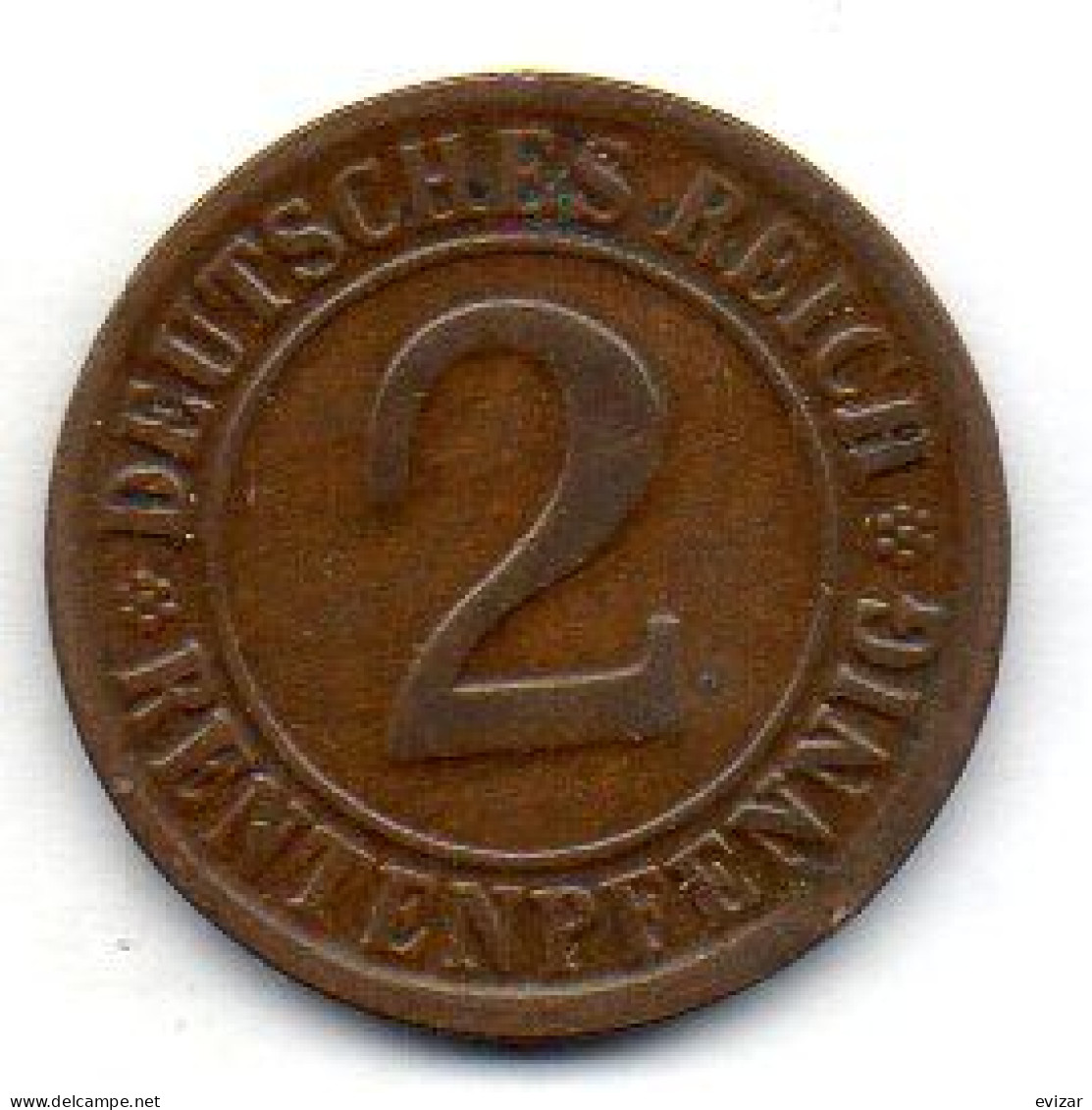 GERMANY - WEIMAR REPUBLIC, 2 Renten Pfennig, Bronze, Year 1924-G, KM # 31 - 2 Renten- & 2 Reichspfennig