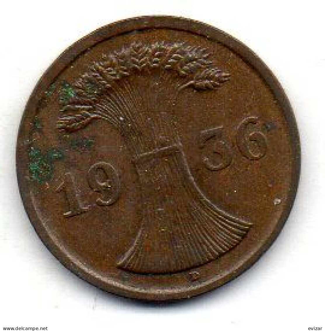 GERMANY - WEIMAR REPUBLIC, 2 Reichs Pfennig, Bronze, Year 1936-D, KM # 38 - 2 Rentenpfennig & 2 Reichspfennig
