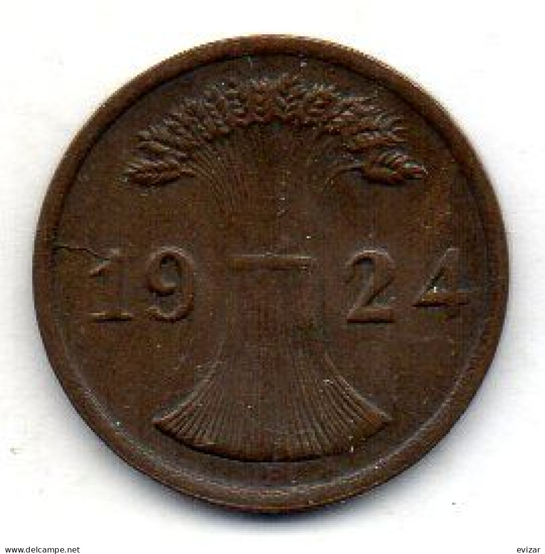 GERMANY - WEIMAR REPUBLIC, 2 Reichs Pfennig, Bronze, Year 1924-F, KM # 38 - 2 Renten- & 2 Reichspfennig