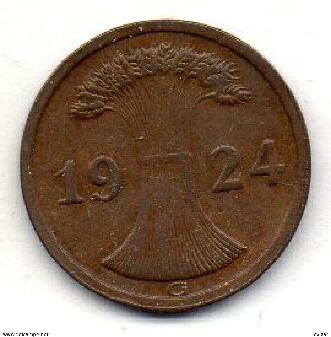GERMANY - WEIMAR REPUBLIC, 2 Reichs Pfennig, Bronze, Year 1924-G, KM # 38 - 2 Renten- & 2 Reichspfennig