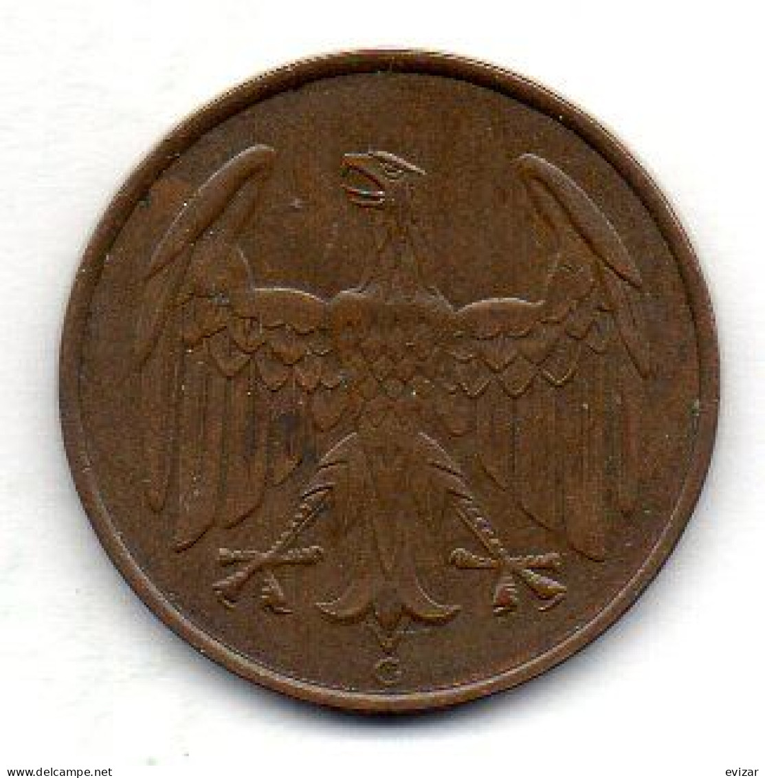 GERMANY - WEIMAR REPUBLIC, 4 Reichs Pfennig, Bronze, Year 1932-G, KM # 75 - 4 Reichspfennig