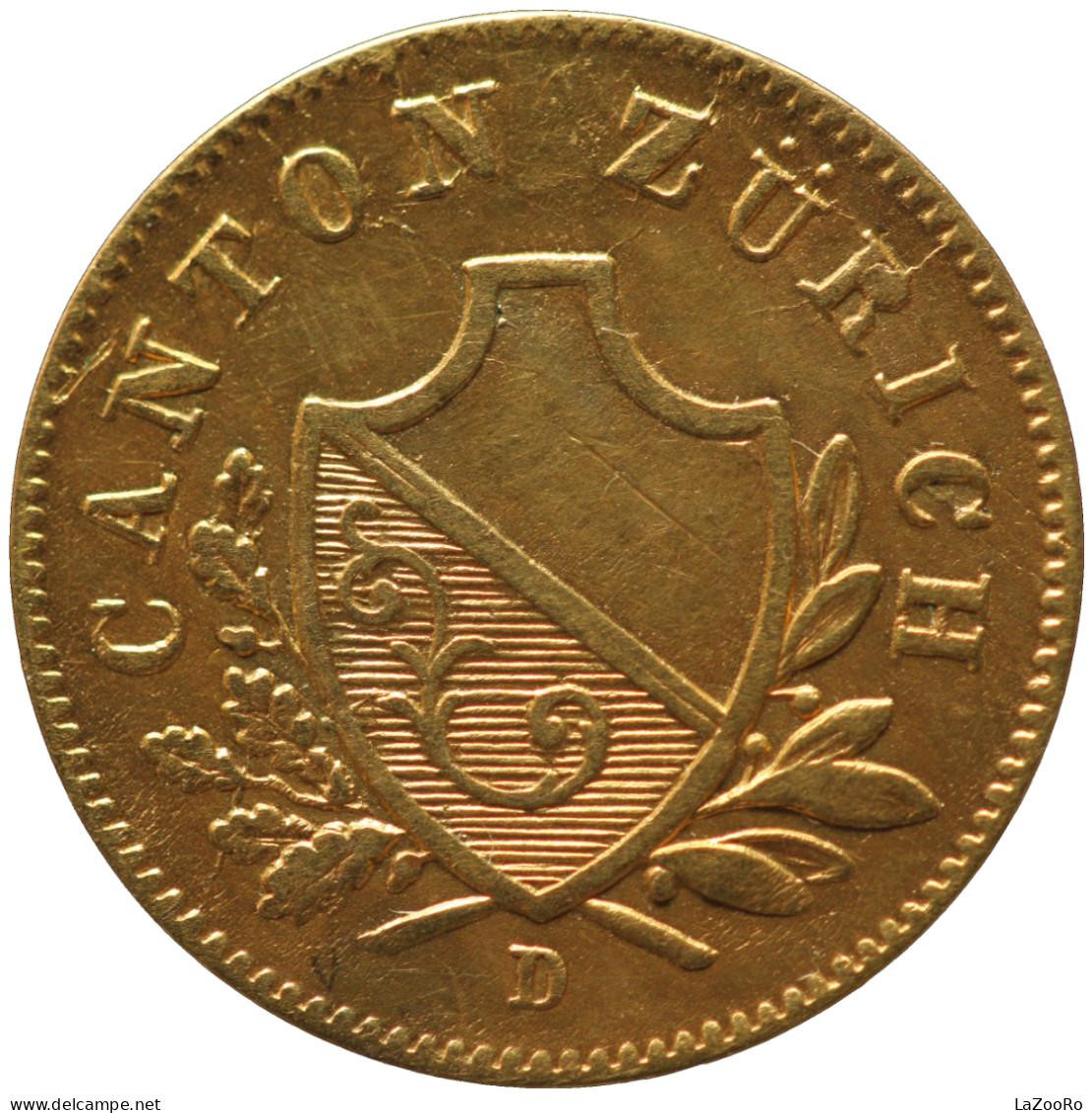 LaZooRo: Switzerland ZURICH 1 Rappen 1842 D XF / UNC Pattern - Gold - Ville De Zurich