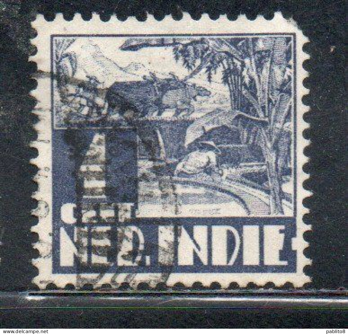 DUTCH INDIA INDIE INDE NEDERLANDS HOLLAND OLANDESE OLANDESI INDIES 1933 1937 RICE FIELD SCENE 1c USED USATO OBLITERE' - Nederlands-Indië