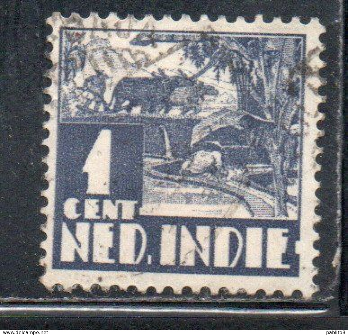 DUTCH INDIA INDIE INDE NEDERLANDS HOLLAND OLANDESE OLANDESI INDIES 1933 1937 RICE FIELD SCENE 1c USED USATO OBLITERE' - Nederlands-Indië