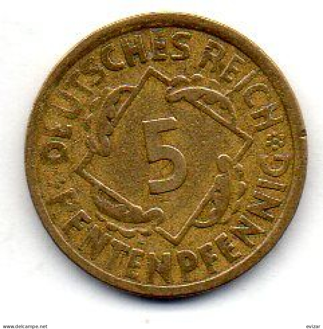 GERMANY - WEIMAR REPUBLIC, 5 Renten Pfennig, Aluminum-Bronze, Year 1924-E, KM # 32 - 5 Renten- & 5 Reichspfennig