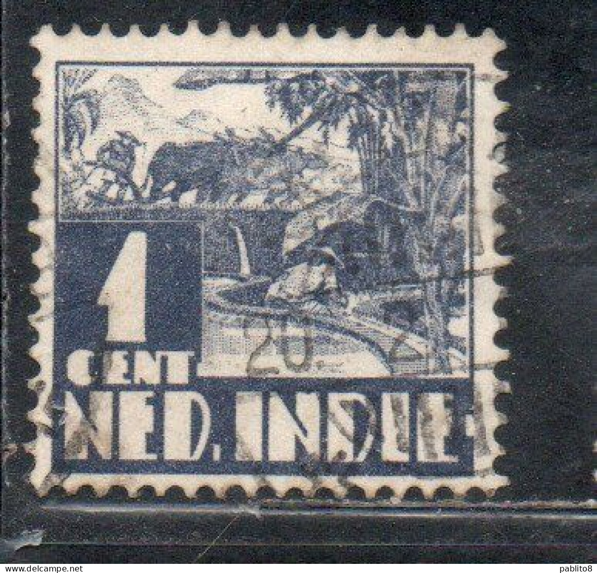 DUTCH INDIA INDIE INDE NEDERLANDS HOLLAND OLANDESE OLANDESI INDIES 1933 1937 RICE FIELD SCENE 1c USED USATO OBLITERE' - Nederlands-Indië