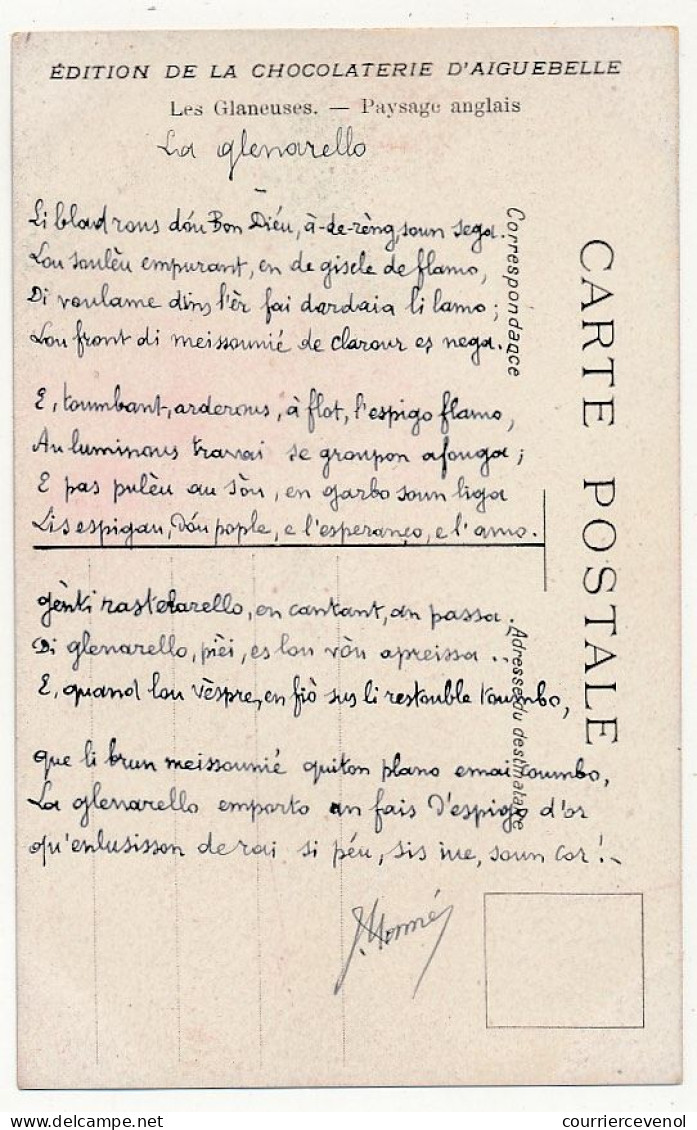 CPA Chocolat D'Aiguebelle -Les GLANEUSES - Au Dos Poème En Provençal "La Glenarello" - Autographe De Jean Monné, Félibre - Schriftsteller