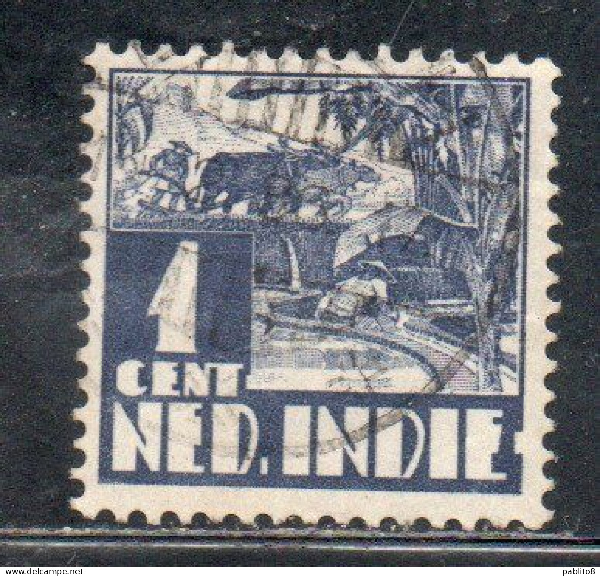 DUTCH INDIA INDIE INDE NEDERLANDS HOLLAND OLANDESE OLANDESI INDIES 1933 1937 RICE FIELD SCENE 1c USED USATO OBLITERE' - Nederlands-Indië