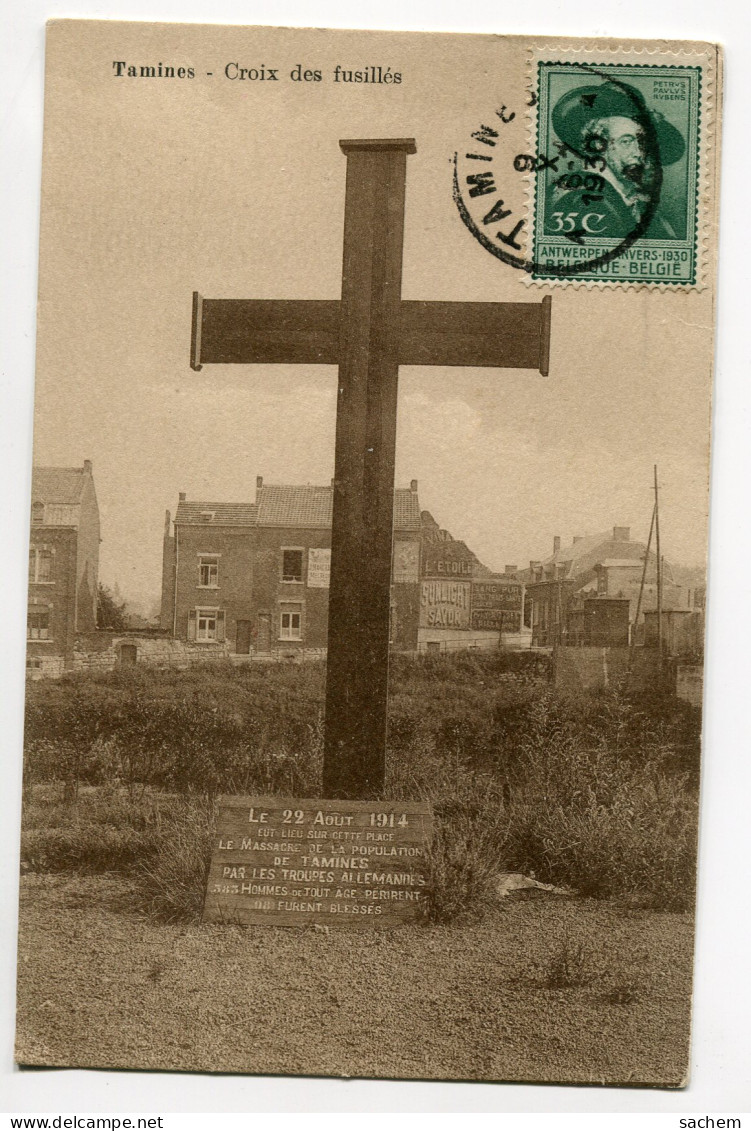 BELGIQUE TAMINES Quartier Croix Des Fusillés " 22 Aout 1914 Massacre Population " Maisons  Publicités Murs  1   D03 2019 - Sambreville