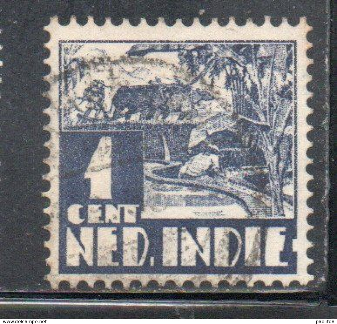 DUTCH INDIA INDIE INDE NEDERLANDS HOLLAND OLANDESE OLANDESI INDIES 1933 1937 RICE FIELD SCENE 1c USED USATO OBLITERE' - Nederlands-Indië