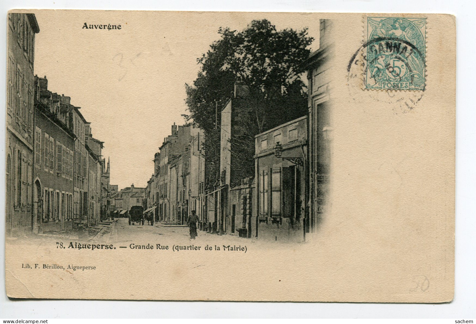 63 AIGUEPERSE Quartier Mairie Grande Rue No 78 Lib Berillou  1905 écrite Timb    D03 2019 - Aigueperse