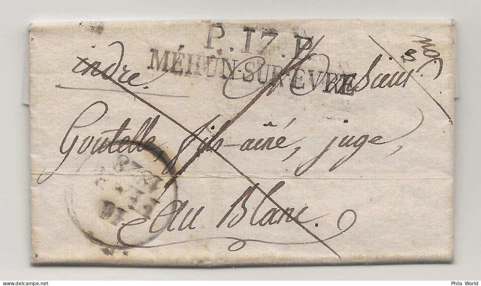 LAC 1828 CHER MEHUN Sur YEVRE EVRE Marque Postale P.17.P. PORT PAYE Lettre LE BLANC INDRE P17P - 1801-1848: Vorläufer XIX