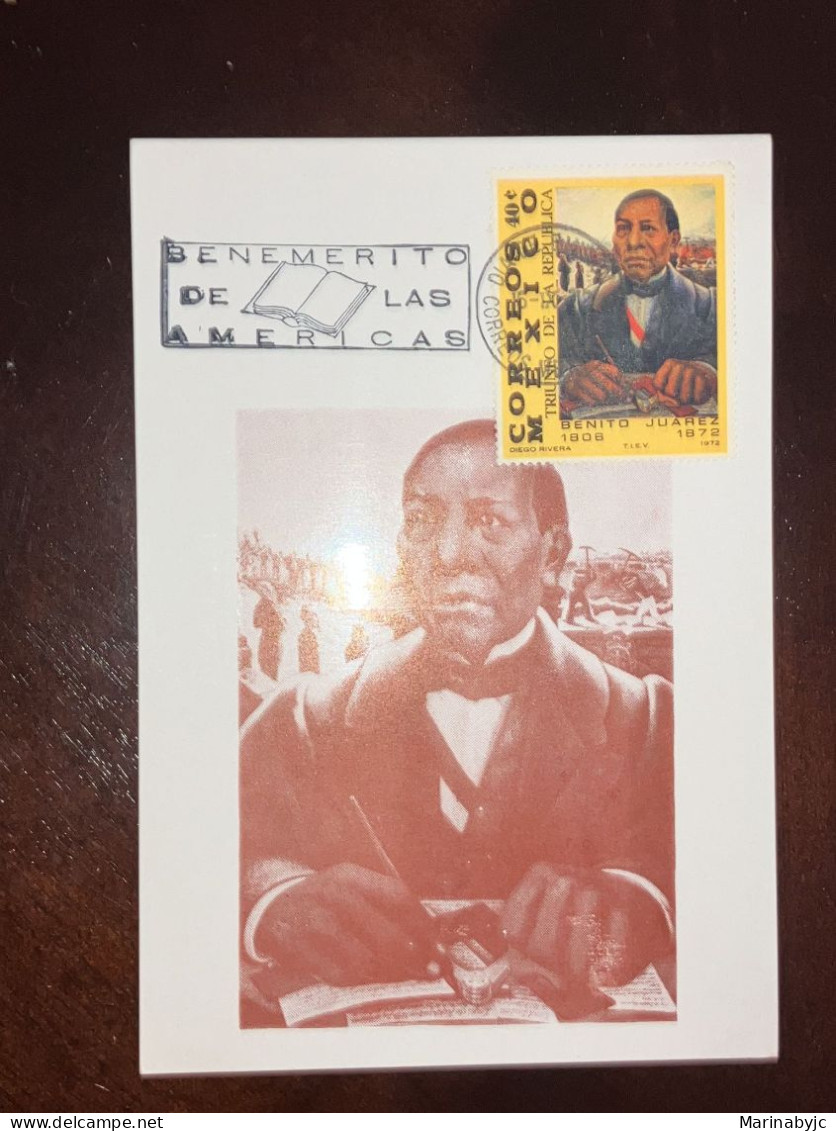 SD)1972, MEXICO, MAXIMA CARD, BENEMERITO OF THE AMERICAS, I CENTENARY OF THE DEATH OF PRESIDENT BENITO JUÁREZ, PAINTING - Mexique