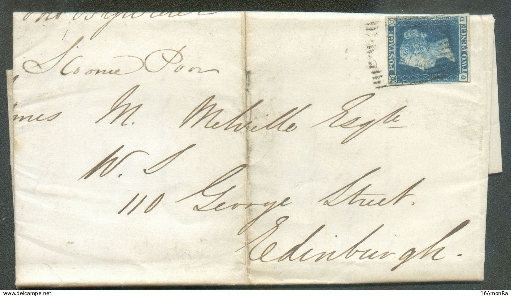 2p. Bleu  Well Marged, Letters O-D, Cancelled On Cover From Henry St Castle 27 Féb. 1845 To Edinburgh (Ecosse Scottland) - Storia Postale