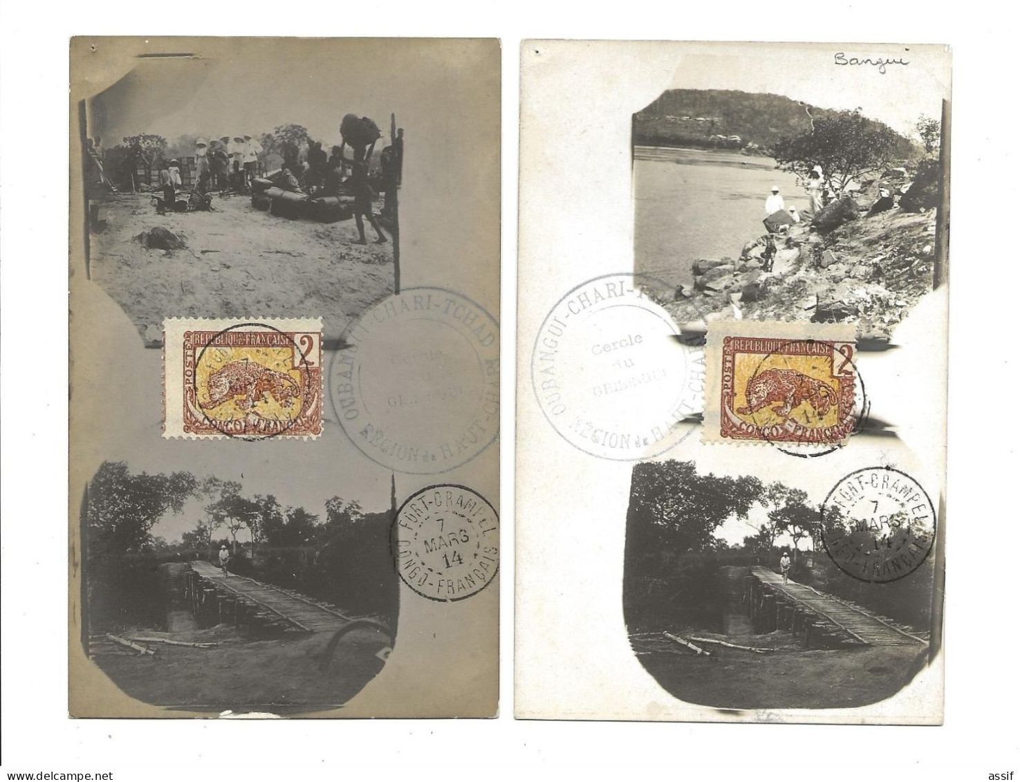 Congo  1914 Carte Photo  ( 2 ) Cachet Poste Fort -  Crampel  Cachet Militaria " Cercle Du Gribingui " - Congo Français