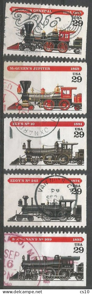 USA 1994 Locomotives Sc.#2843/47   - Cpl 5v  Set - VFU - Multiples & Strips