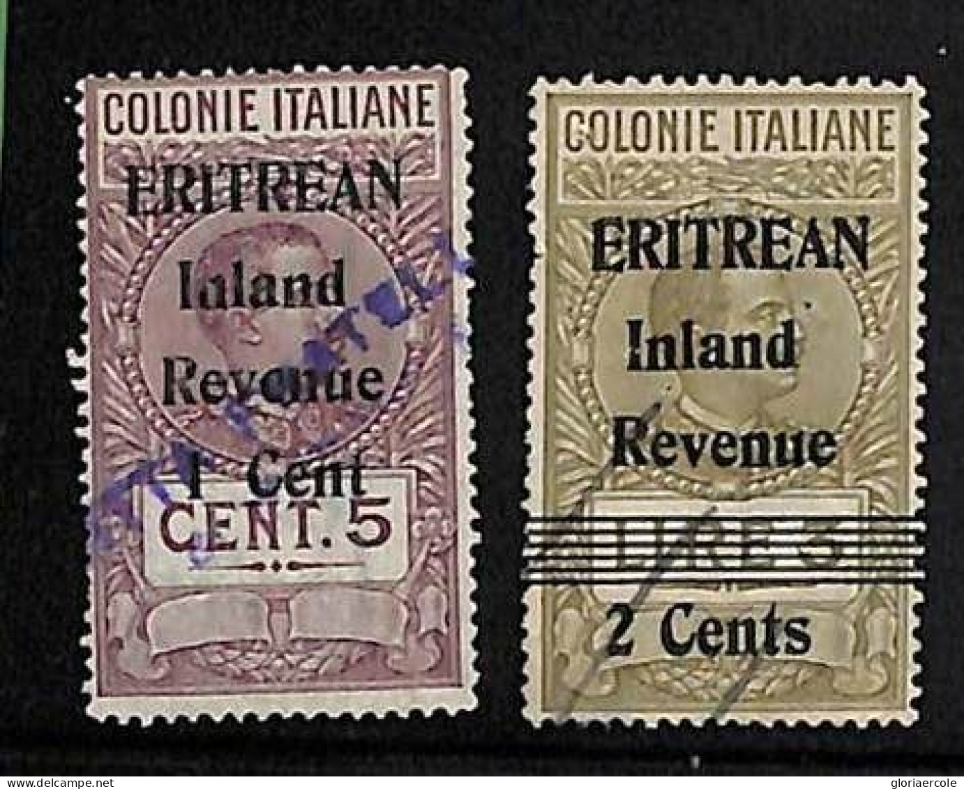 ZA0182a   - British ERITREA  - STAMPS - FISCAL STAMP  Revenue # Barefoot 1/2  - USED - Erythrée