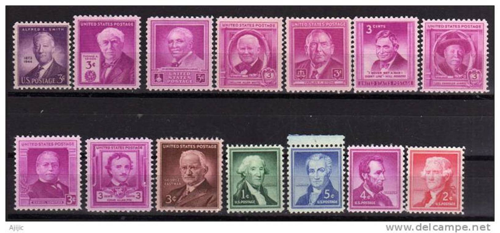 Personnalites Americaines (Edgar A.Poe,Jefferson,Lincoln,James Monroe,Will Rogers,etc) 14 T-p Neufs ** - Neufs