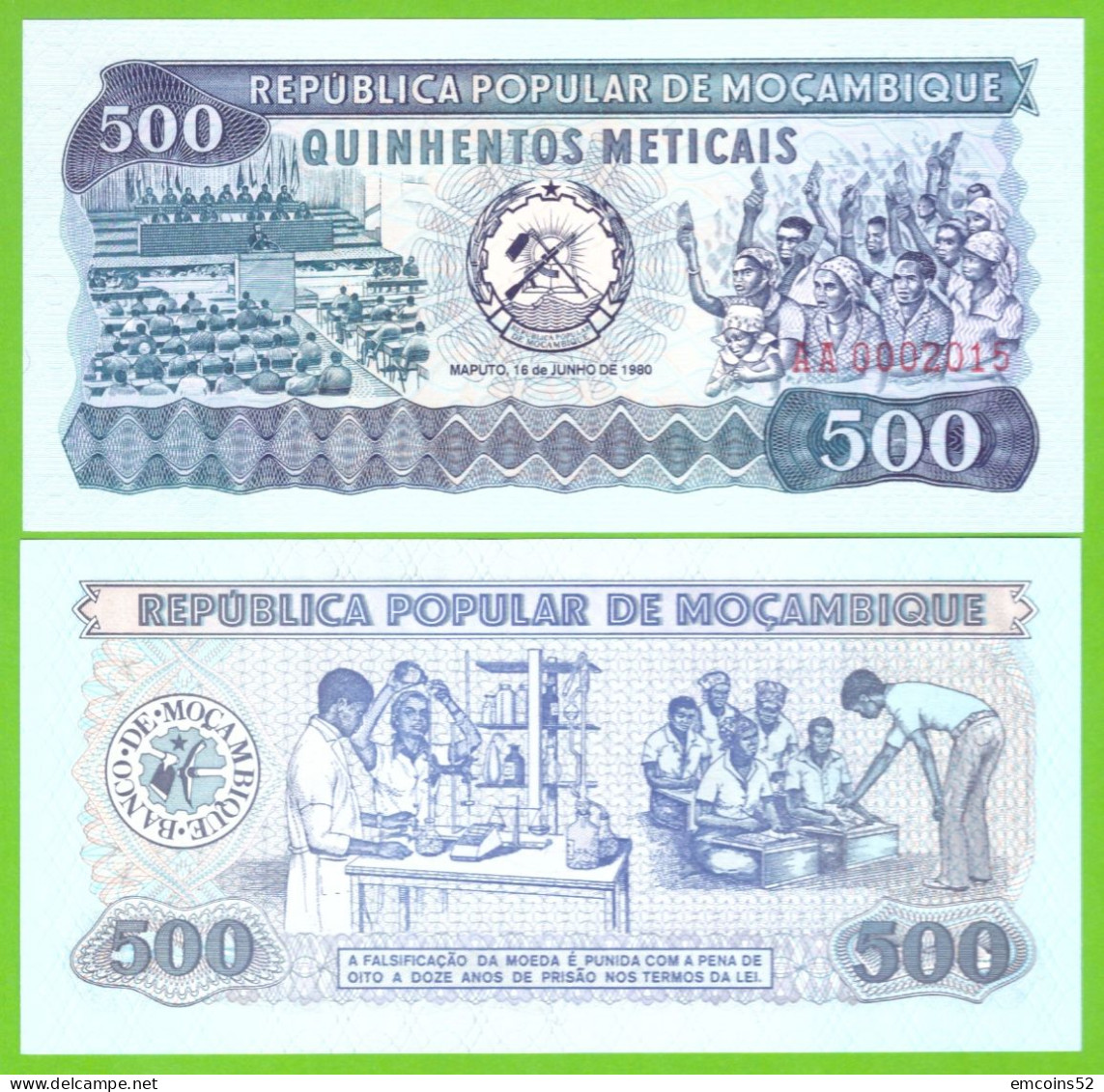 MOZAMBIQUE 500 METICAIS 1980 P-127 UNC - Moçambique