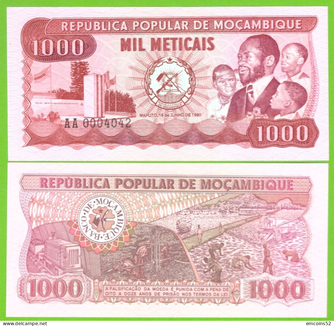 MOZAMBIQUE 1000 METICAIS 1980 P-128 UNC - Mozambico