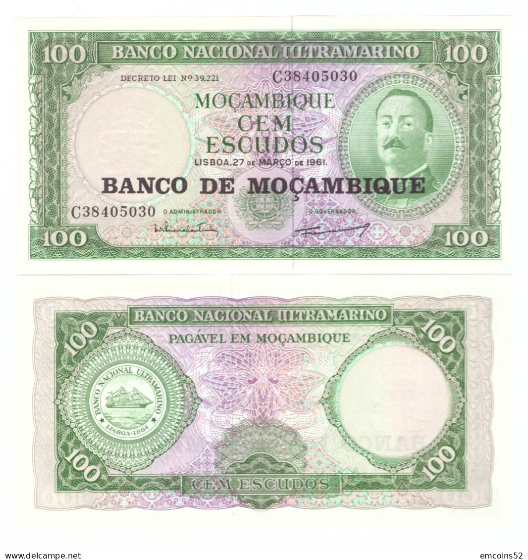 MOZAMBIQUE 100 ESCUDOS 1961/1976 P-117 UNC - Mozambique