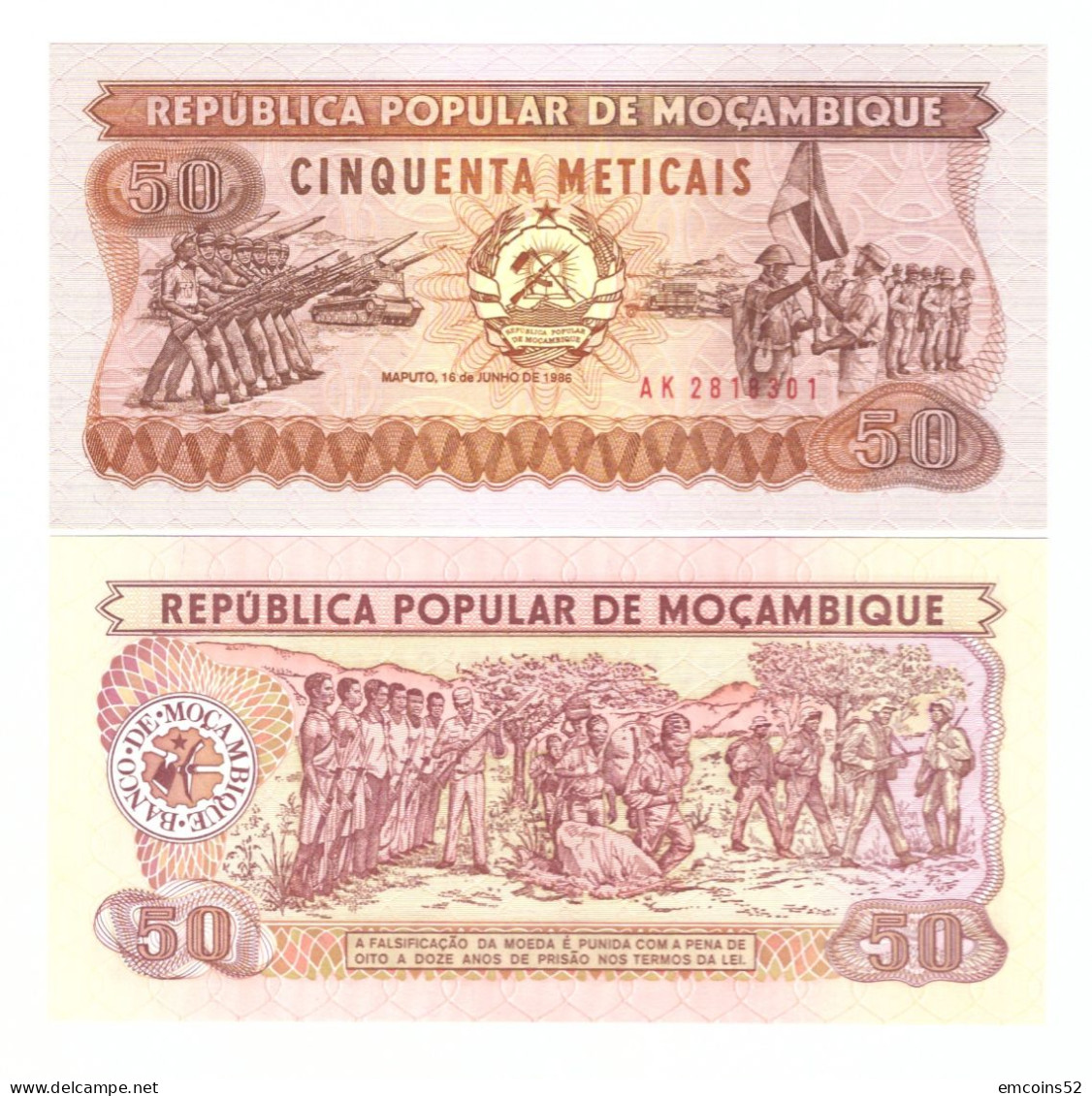 MOZAMBIQUE 50 METICAIS 1986 P-129b UNC - Moçambique