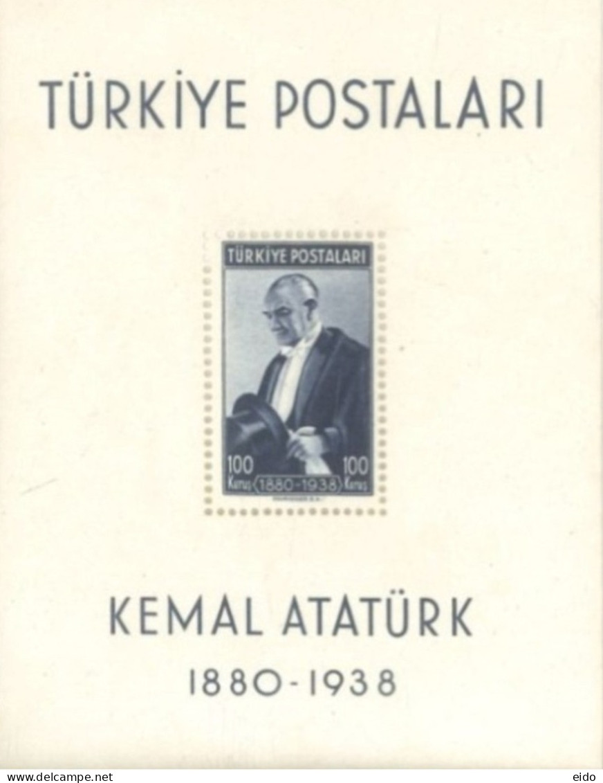 TURKEY - 58th  DEATH ANNIVERSARY OF KEMAL ATATURK STAMP SHEET, UMM(**). - 1934-39 Sandschak Alexandrette & Hatay