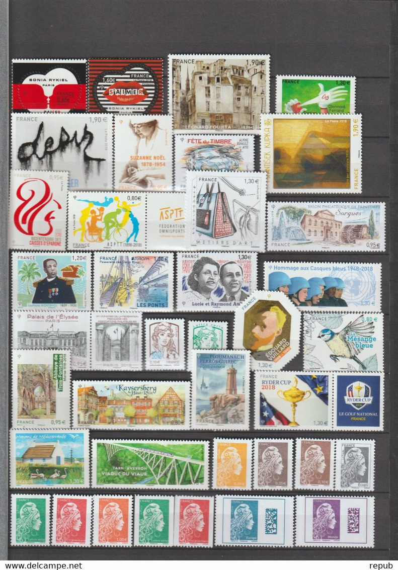 France Lot Des Timbres 2018, émission En Feuilles Faciale 63.50 Euro - Ongebruikt