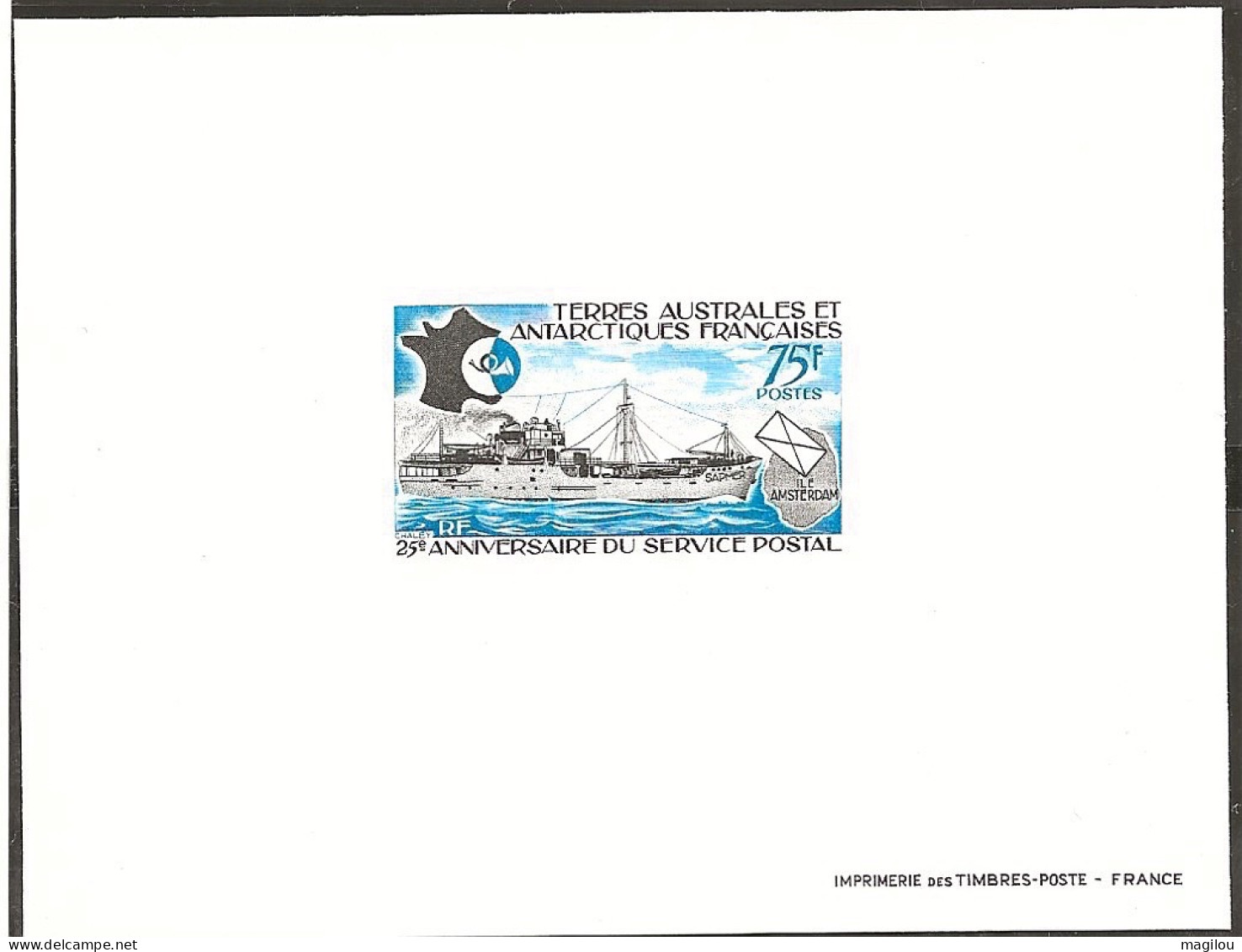 Epreuve De Luxe Taaf/fsat Anniversaire Du Service Postal  YVT 54 - Imperforates, Proofs & Errors